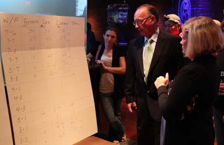 Councillor Bill Linehan watched as numbers came in on election night at Slainte bar in South Boston. 